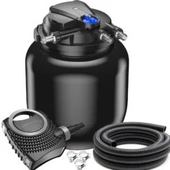 SunSun Komplettset: CPA-50000 Teichdruckfilter bis 100000 L mit 55 Watt UV-C Teichklärer, NEO10000 SuperECO Teichpumpe 10000l/h 80W, 10m Teichschlauch 38 mm (1 1/2