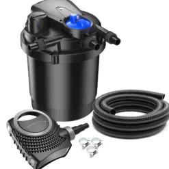 SunSun Komplettset: CPA-2500 Teichdruckfilter bis 6000 L mit 11 Watt UV-C Teichklärer, NEO6000 SuperEco Teichpumpe 6000l/h 40W, 5m Teichschlauch 32 mm (1 1/4