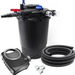 SunSun Komplettset: CPF-30000 Teichdruckfilter bis 12000 L mit 55 Watt UV-C Teichklärer, NEO10000 SuperECO Teichpumpe 10000l/h 80W, 10m Teichschlauch 38 mm (1 1/2