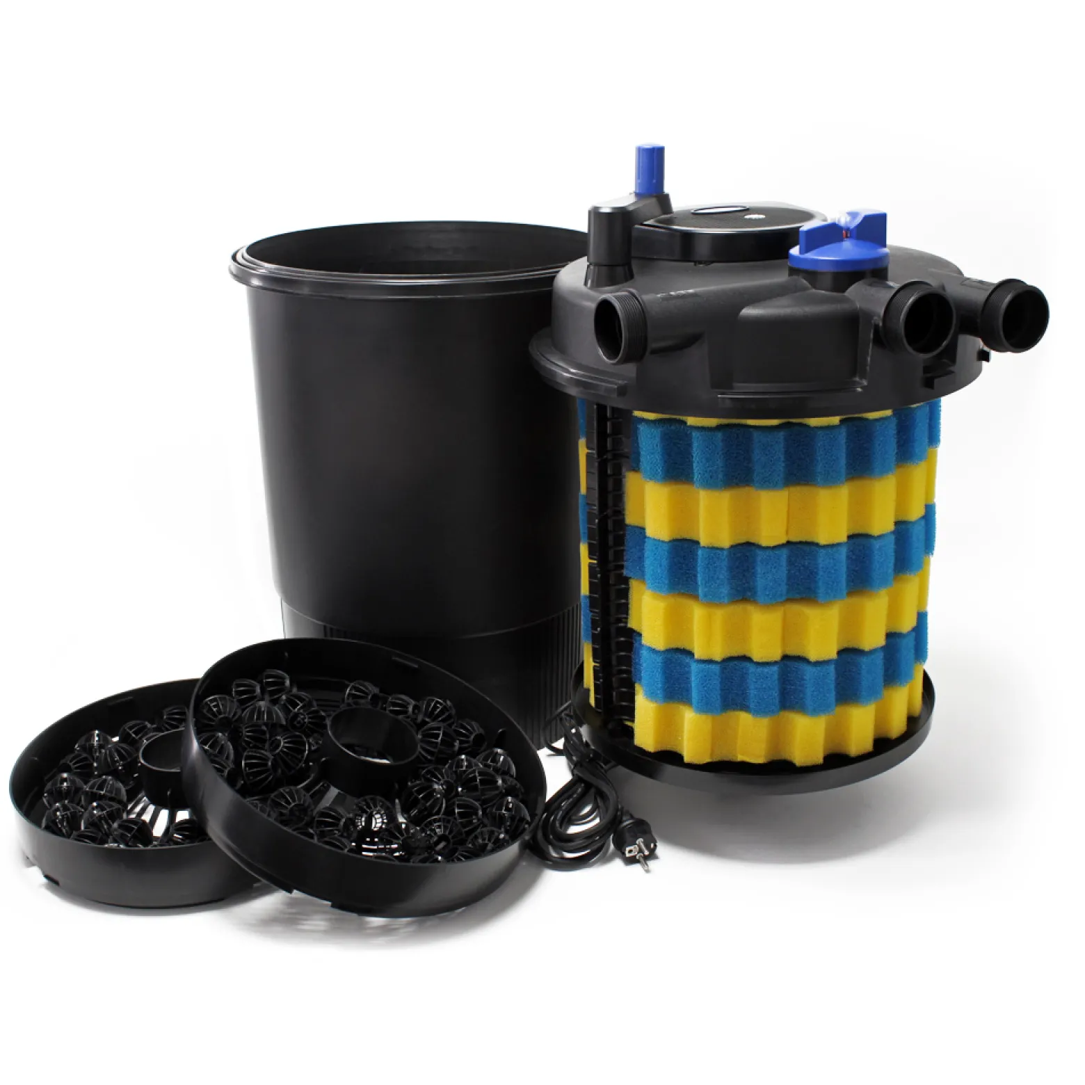 SunSun Komplettset: CPF-30000 Teichdruckfilter bis 12000 L mit 55 Watt UV-C Teichklärer, NEO10000 SuperECO Teichpumpe 10000l/h 80W, 10m Teichschlauch 38 mm (1 1/2"), Schlauchschellen W1 44-47mm