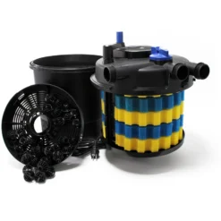 SunSun Komplettset: CPF-20000 Teichdruckfilter bis 10000 L mit 36 Watt UV-C Teichklärer, NEO12000 SuperECO Teichpumpe 12000l/h 100W, 10m Teichschlauch 38 mm (1 1/2"), Schlauchschellen W1 44-47mm
