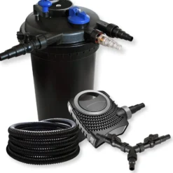 SunSun Komplettset: CPF-15000 Teichdruckfilter bis 30000 L mit 18 Watt UV-C Teichklärer, CTF-8000 SuperECO Teichpumpe 8000l/h 70W, 25m Teichschlauch 25 mm (1
