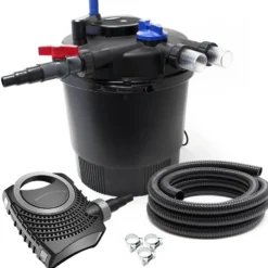 SunSun Komplettset: CPF-20000 Teichdruckfilter bis 10000 L mit 11 Watt UV-C Teichklärer, NEO8000 SuperEco Teichpumpe 8000l/h 70W, 10m Teichschlauch 38 mm (1 1/2
