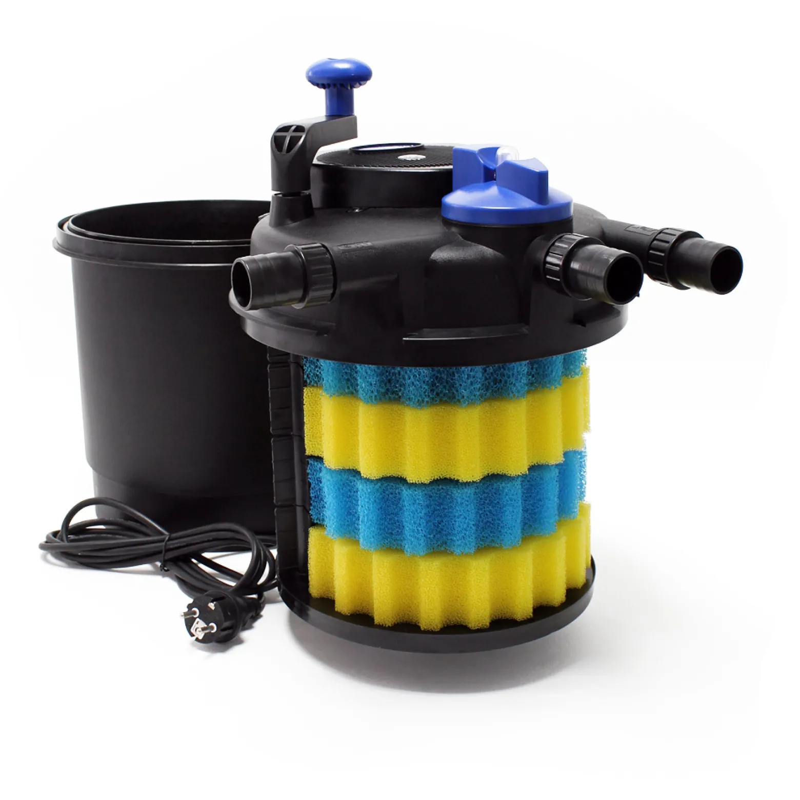 SunSun Komplettset: CPF-2500 Teichdruckfilter bis 6000 L mit 11 Watt UV-C Teichklärer, NEO6000 SuperEco Teichpumpe 6000l/h 40W, 5m Teichschlauch 32 mm (1 1/4"), Schlauchschellen W1 44-47mm