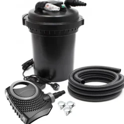SunSun Komplettset: CPF-380 Teichdruckfilter bis 12000 L mit 11 Watt UV-C Teichklärer, NEO8000 SuperEco Teichpumpe 8000l/h 70W, 10m Teichschlauch 38 mm (1 1/2"), Schlauchschellen W1 44-47mm