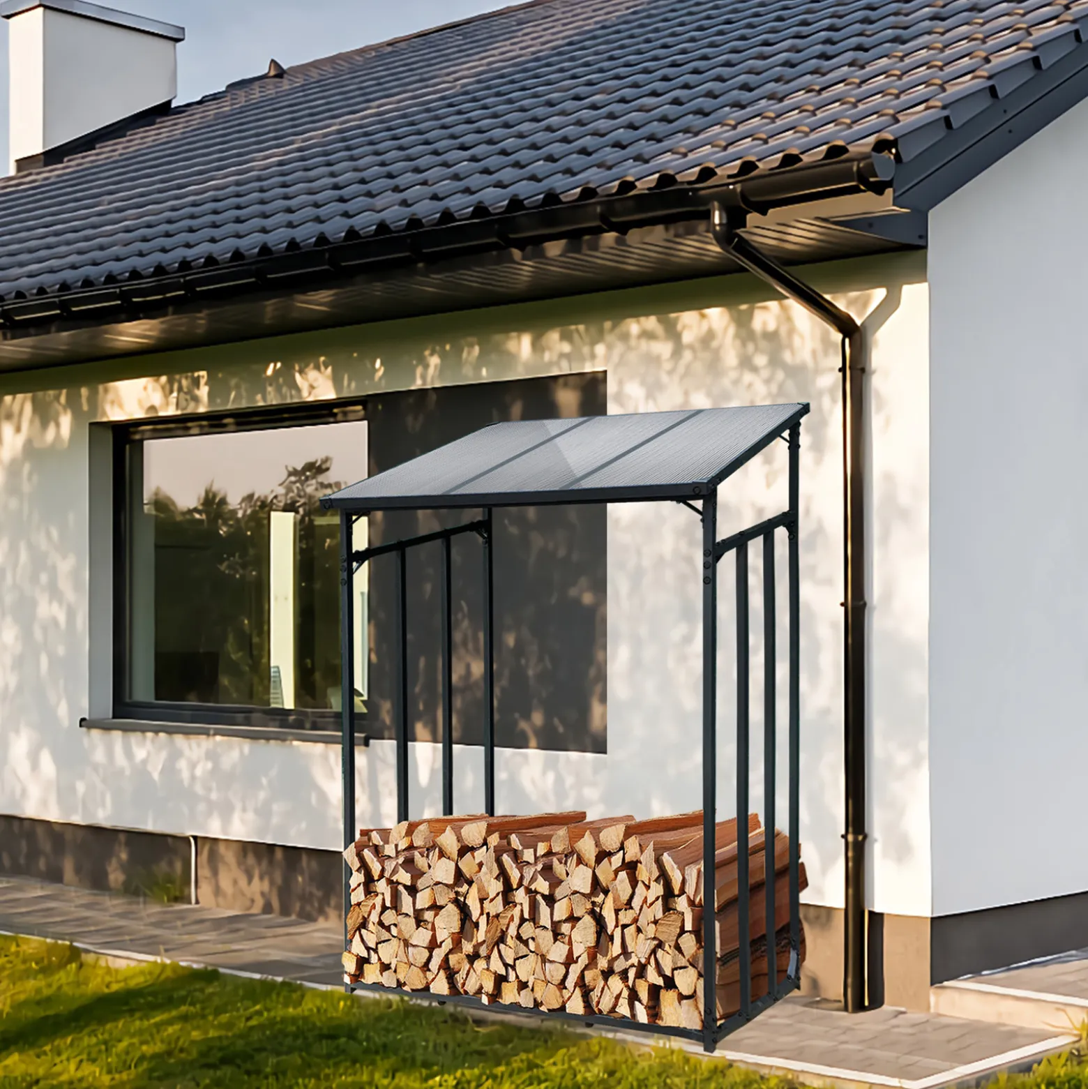 Toboli Kaminholzregal außen, bis 1500 kg Traglast, 133 x 83 x 185 cm für Outdoor, Metall mit Pulverbeschichtung, Feuerholzregal freistehend