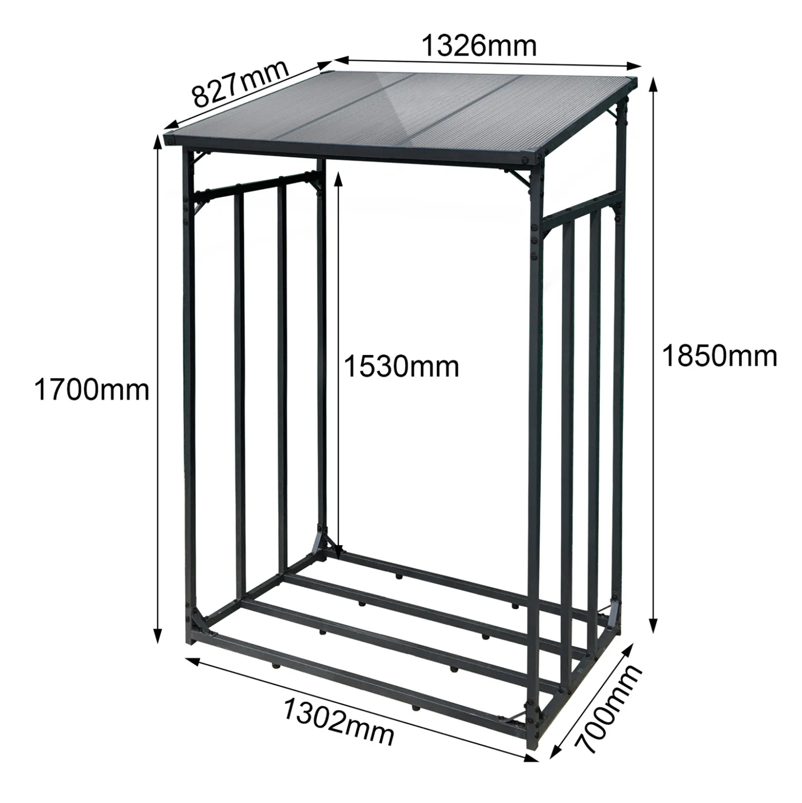 Toboli Kaminholzregal außen, bis 1500 kg Traglast, 133 x 83 x 185 cm für Outdoor, Metall mit Pulverbeschichtung, Feuerholzregal freistehend