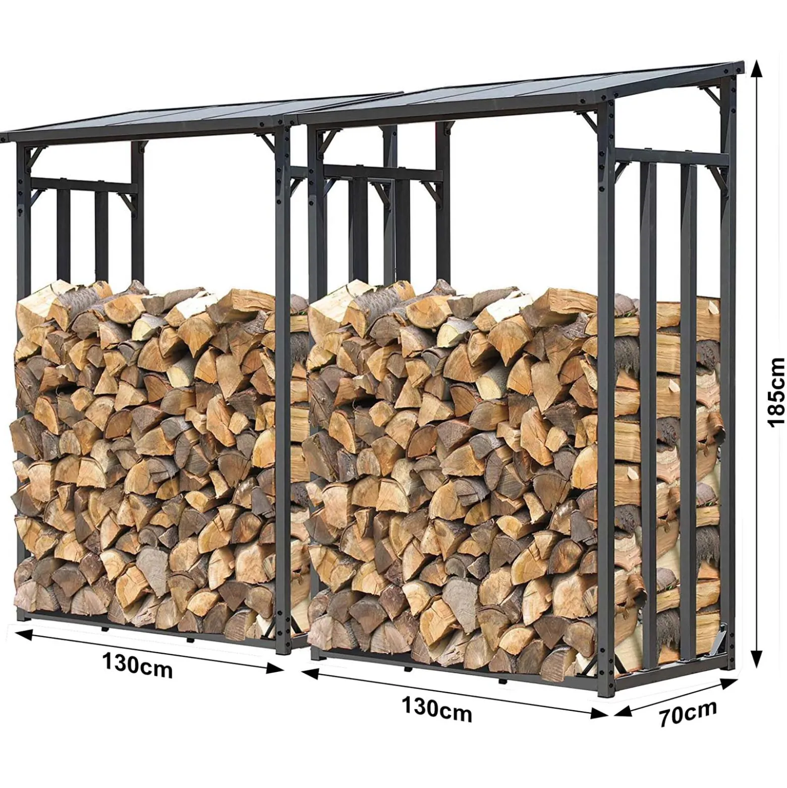 Toboli Kaminholzregal außen, bis 1500 kg Traglast, 133 x 83 x 185 cm für Outdoor, Metall mit Pulverbeschichtung, Feuerholzregal freistehend