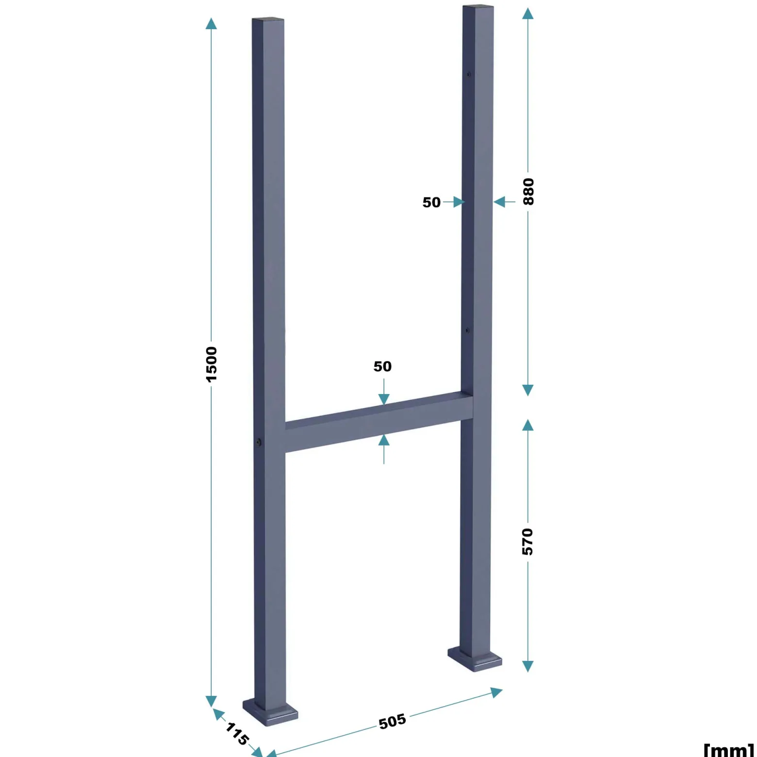 Toboli Paketbox Ständer Anthrazit 610 x 115 x 1500 mm, Standfuß mit 2 Pfosten für Briefkasten Paketkasten Mailbox, Briefkastenständer aus Stahl für Standbriefkasten
