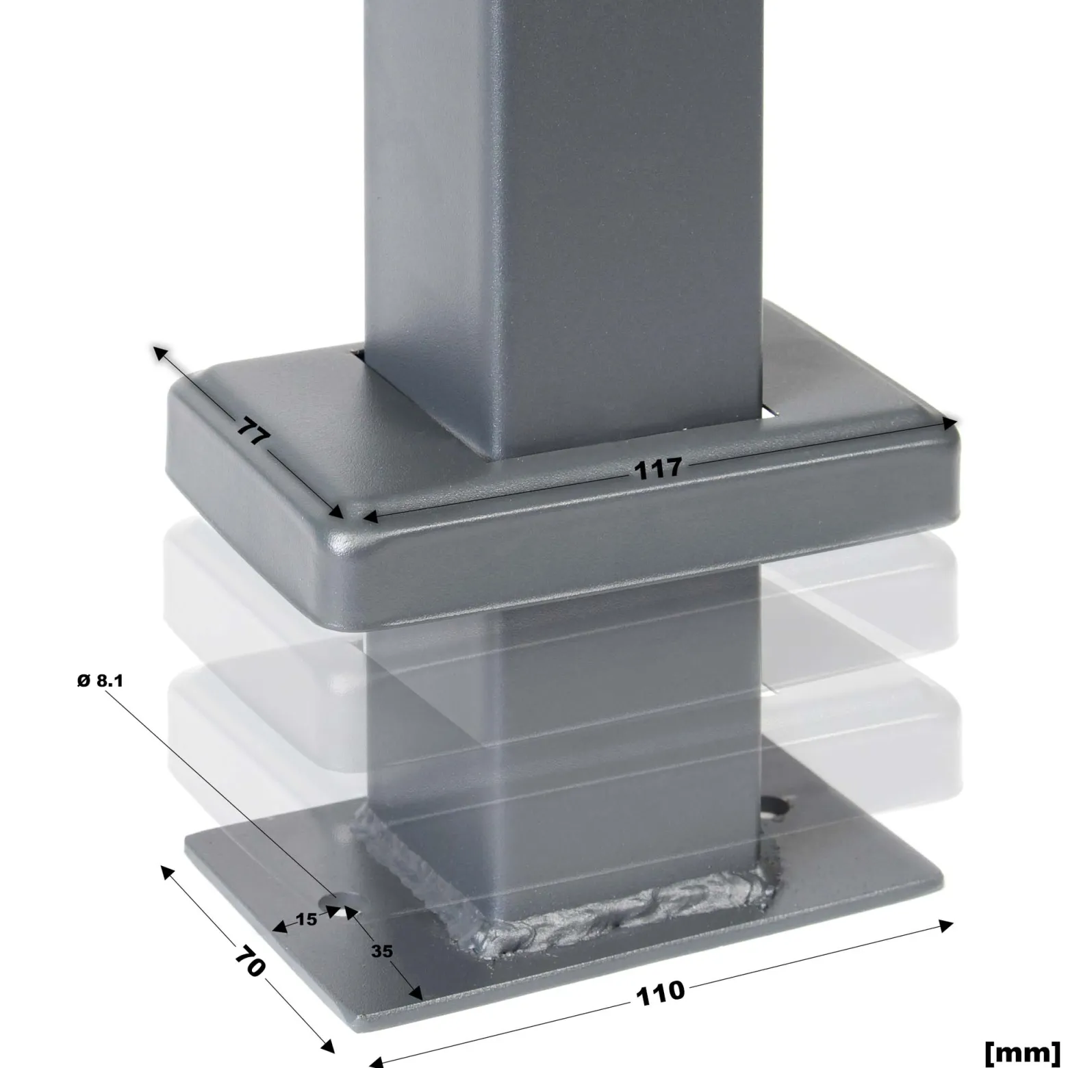 Toboli Paketbox Ständer Anthrazit 610 x 115 x 1500 mm, Standfuß mit 2 Pfosten für Briefkasten Paketkasten Mailbox, Briefkastenständer aus Stahl für Standbriefkasten