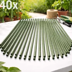 Toboli 40x Pflanzstäbe grün 90 cm Ø 11 mm Rankstäbe aus Metall und Kunststoff, Pflanzstangen für Tomaten und Kletterpflanzen