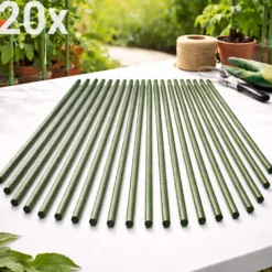 Toboli 20x Pflanzstäbe grün 120 cm Ø 11 mm Rankstäbe aus Metall und Kunststoff, Pflanzstangen für Tomaten und Kletterpflanzen