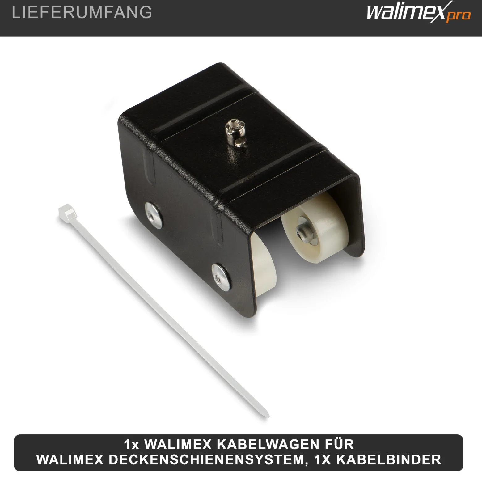 Walimex Kabelwagen für Deckenschienensystem - 60 x 40 x 50 mm - mit 4 Rädern und Kabelbinder - für Schienen System für Lampen Lichtquellen Kameras Studio Equipment