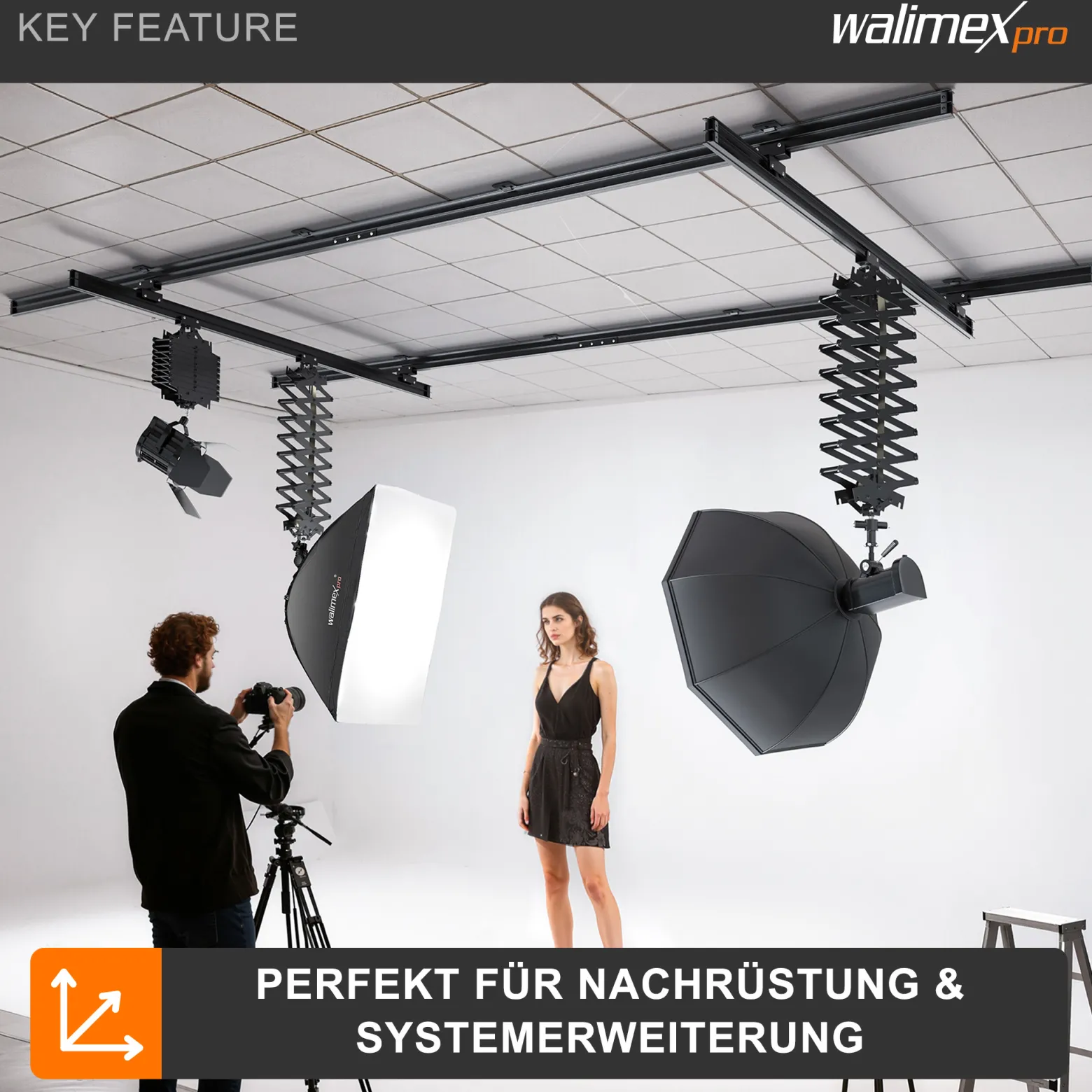 Walimex Kabelwagen für Deckenschienensystem - 60 x 40 x 50 mm - mit 4 Rädern und Kabelbinder - für Schienen System für Lampen Lichtquellen Kameras Studio Equipment