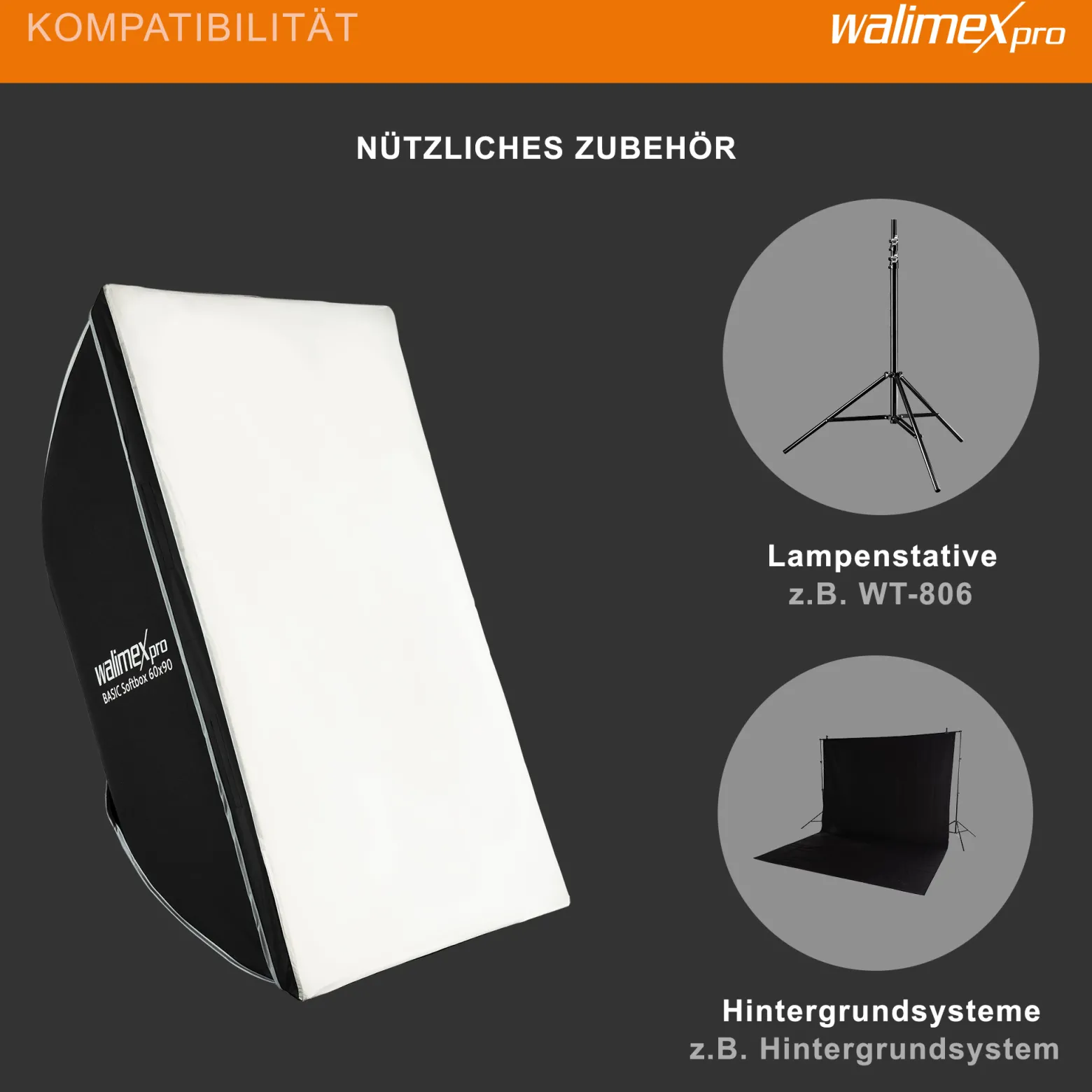 Walimex pro Basic Softbox 60 x 90 cm, um 360° drehbar, inkl Front- und Zwischendiffusor, Bowens Adapter, Transporttasche, Soft Box für Fotostudio, ideal für professionelles Studiolicht