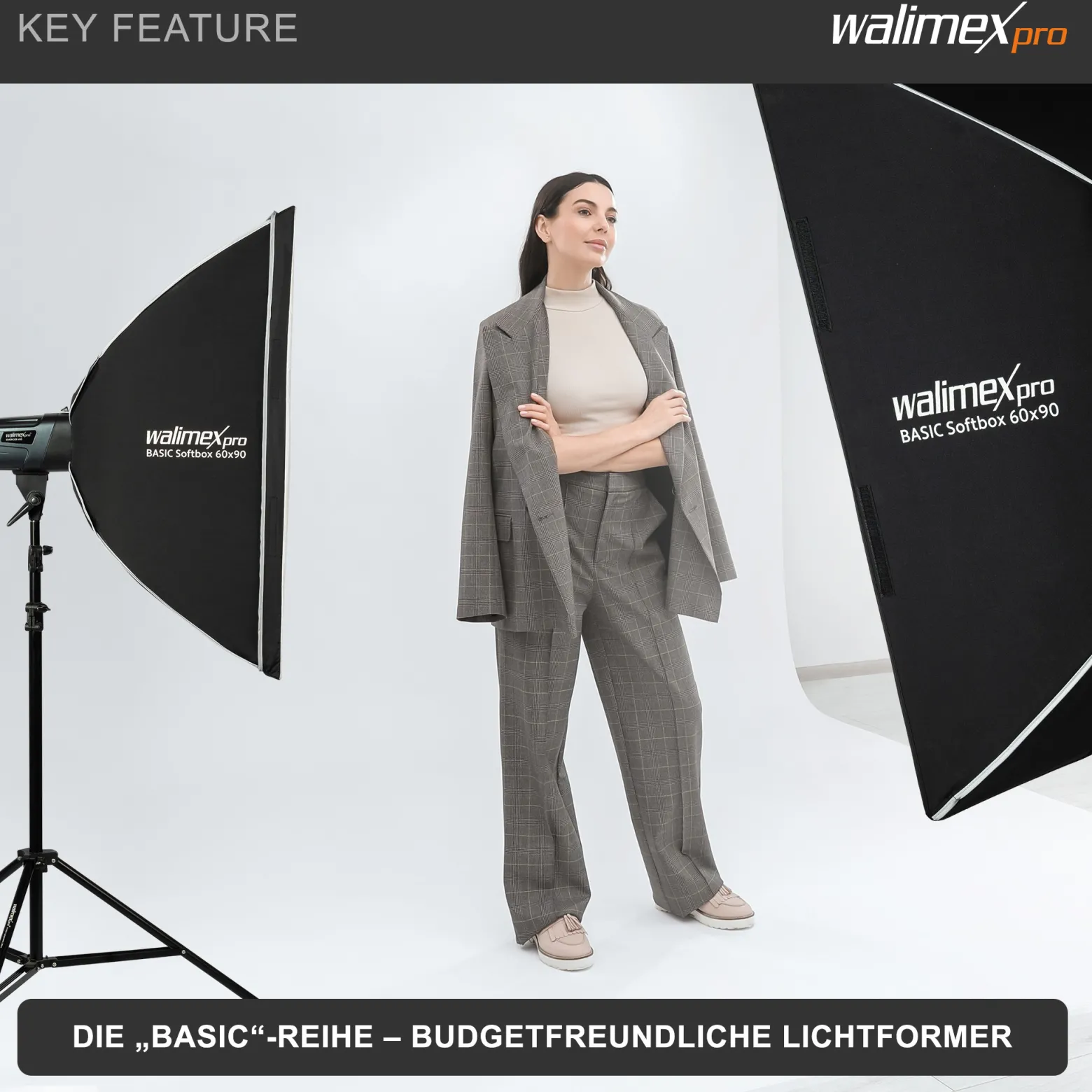 Walimex pro Basic Softbox 60 x 90 cm, um 360° drehbar, inkl Front- und Zwischendiffusor, Bowens Adapter, Transporttasche, Soft Box für Fotostudio, ideal für professionelles Studiolicht