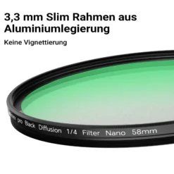 Walimex pro Black Diffusion 1/4 Filter Nano 58 mm, Diffusionsfilter mit 18-facher Nano-Beschichtung, Nebelfilter mit 3,3 mm Slimfassung