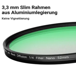 Walimex pro Black Diffusion 1/4 Filter Nano 52 mm, Diffusionsfilter mit 18-facher Nano-Beschichtung, Nebelfilter mit 3,3 mm Slimfassung