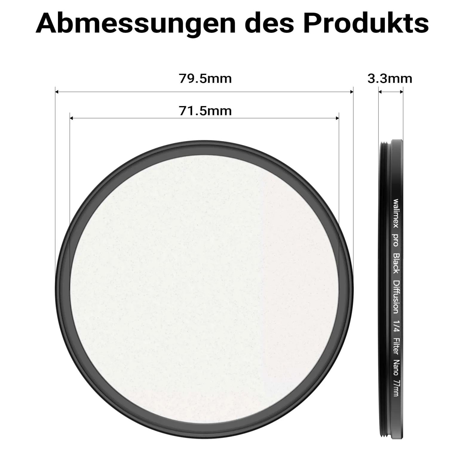Walimex pro Black Diffusion 1/4 Filter Nano 77 mm, Diffusionsfilter mit 18-facher Nano-Beschichtung, Nebelfilter mit 3,3 mm Slimfassung