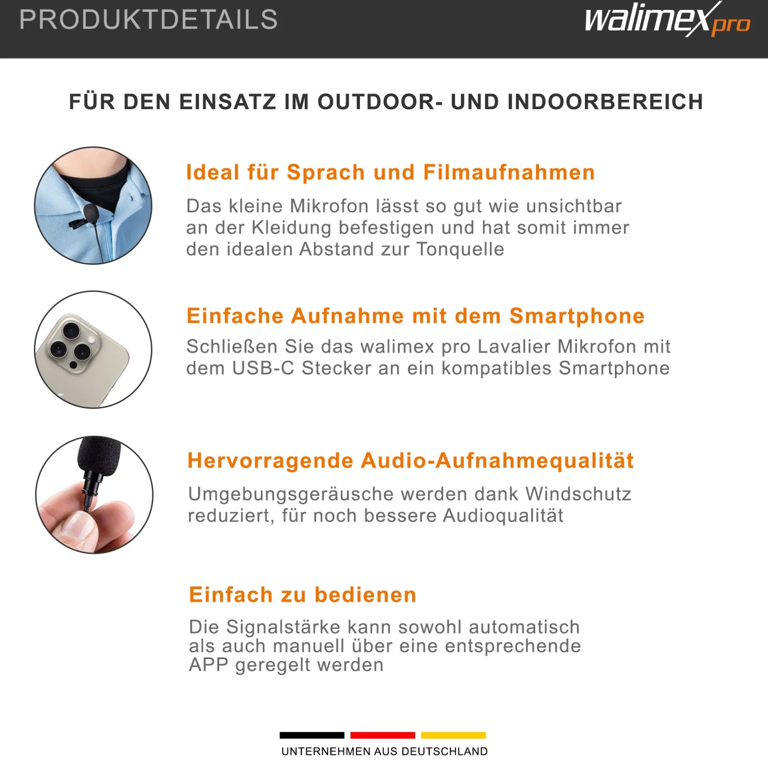 Walimex pro Boya M3 Ansteckmikrofon für USB C, leistungsstarkes Lavaliermikrofon 50 Hz-20 kHz, externes Mitkrofon mit USB-Adapterkabel, Lavalier-Mic für Video- und Audioanwendungen
