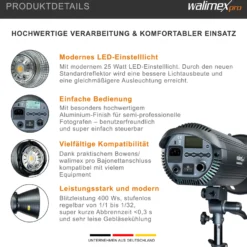 Walimex pro Campaigner 400 HS Studioblitz mit integriertem 2,4 GHz Empfänger, Blitzgerät 400 Ws mit Reflektor, Fotoblitz mit schneller Abbrennzeit, LED-Einstelllicht und Bedienpanel