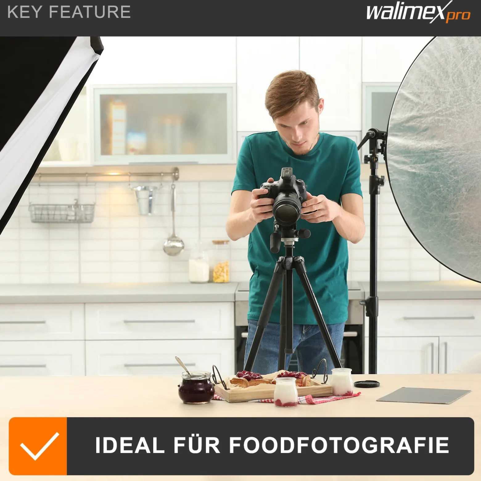 Walimex pro Daylight 250S Videoleuchte mit 35 W LED, Dauerlicht mit 5000 K Tageslicht, Studioleuchte mit Reflektor, Videolicht mit Bowens-Anschluss