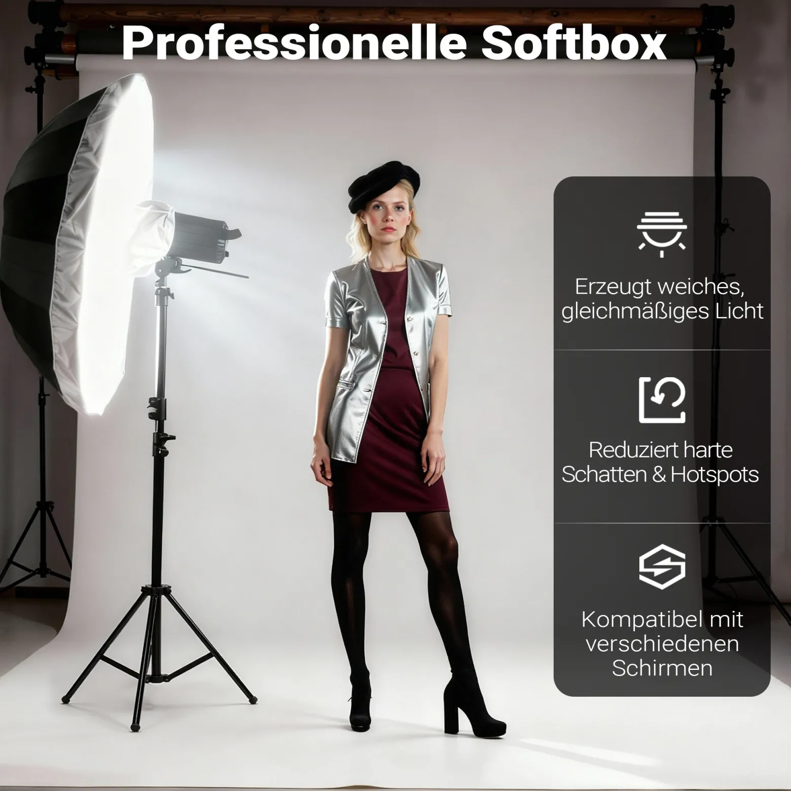 Walimex pro Diffusor für Parabol Reflexschirme Ø 165 cm – Lichtdiffusor für weiches, gleichmäßiges Licht in Fotostudio und Porträtfotografie