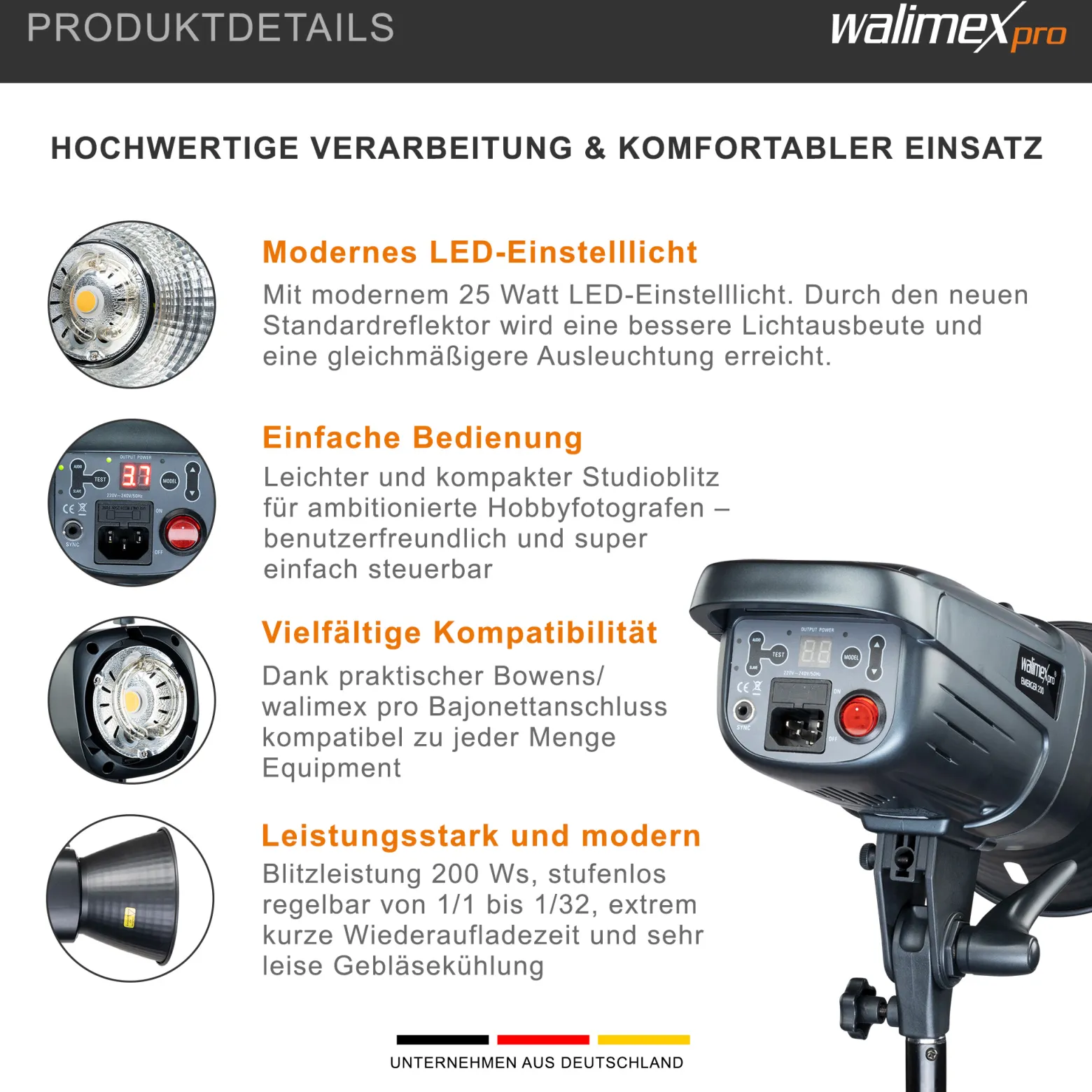 Walimex pro Emerger 200 Set Double 2 Studioblitze mit 200 Ws Blitzleistung, Blitzgerät mit 2,4 GHz Funk, mit Softboxen 60 x 90 cm und Lampenstative inkl. Transporttasche