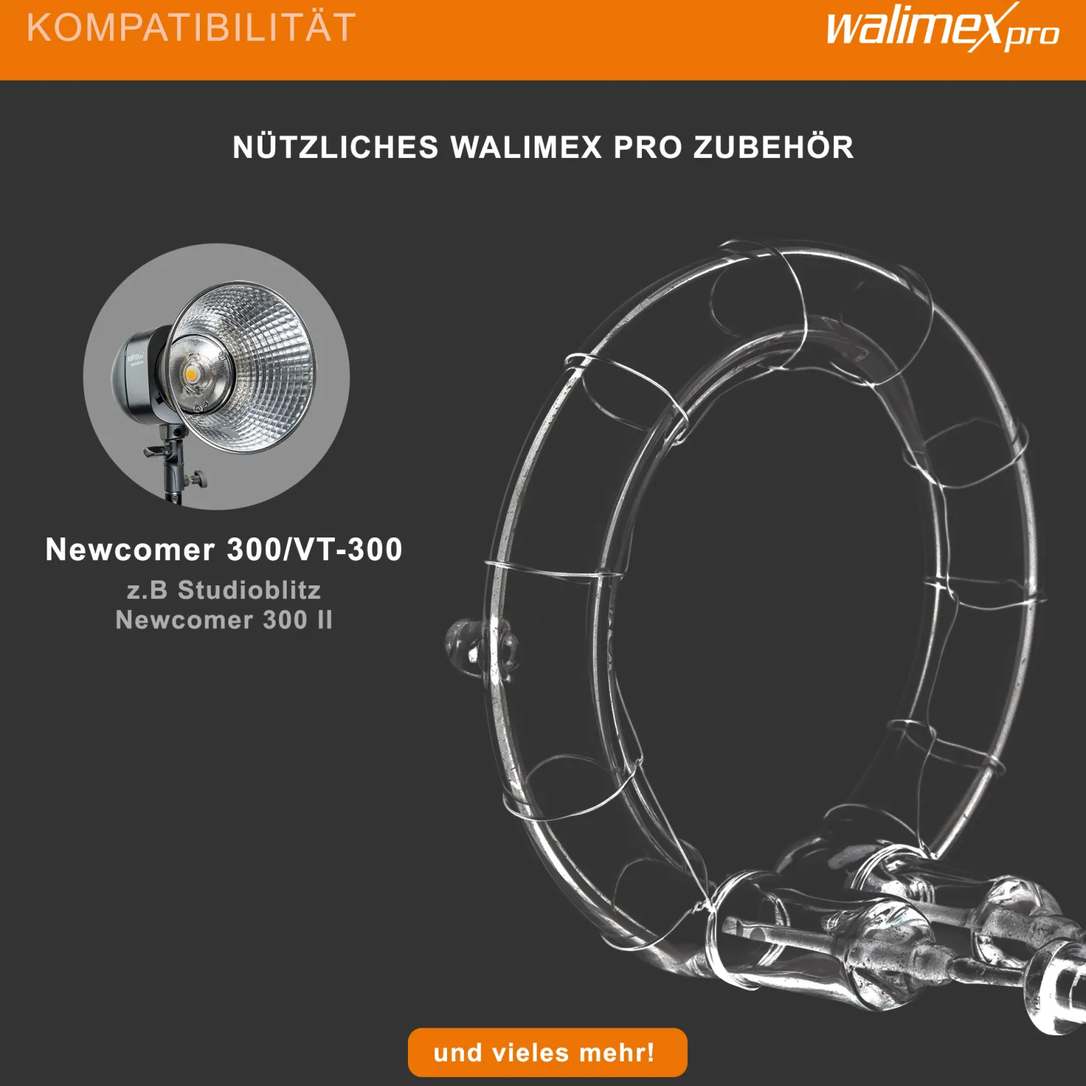 Walimex pro Ersatzblitzröhre für den Studioblitz Newcomer 300/VT-300, Leistungsaufnahme 300W, Farbtemperatur 5400-5800 K, Ersatz Blitz leicht zu wechseln