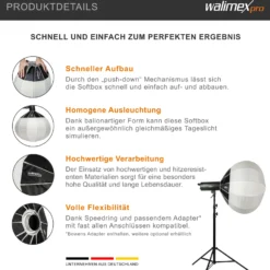 Walimex pro Essential Ballon Softbox 80cm + Elinchrom Adapter 15,2cm, 360° Lichtdiffusor, inkl. Bowens Adapter, kompatibel mit allen gängigen Blitz-/Dauerlichter mit Bowensanschluss