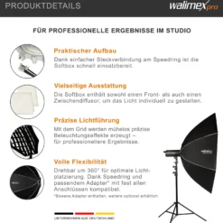 Walimex pro Essential Softbox Octagon 150cm, um 360° drehbar, einfacher Aufbau, inkl. Grid, Bowens Adapter und Transporttasche, ideal für Porträts und Beauty-Aufnahmen