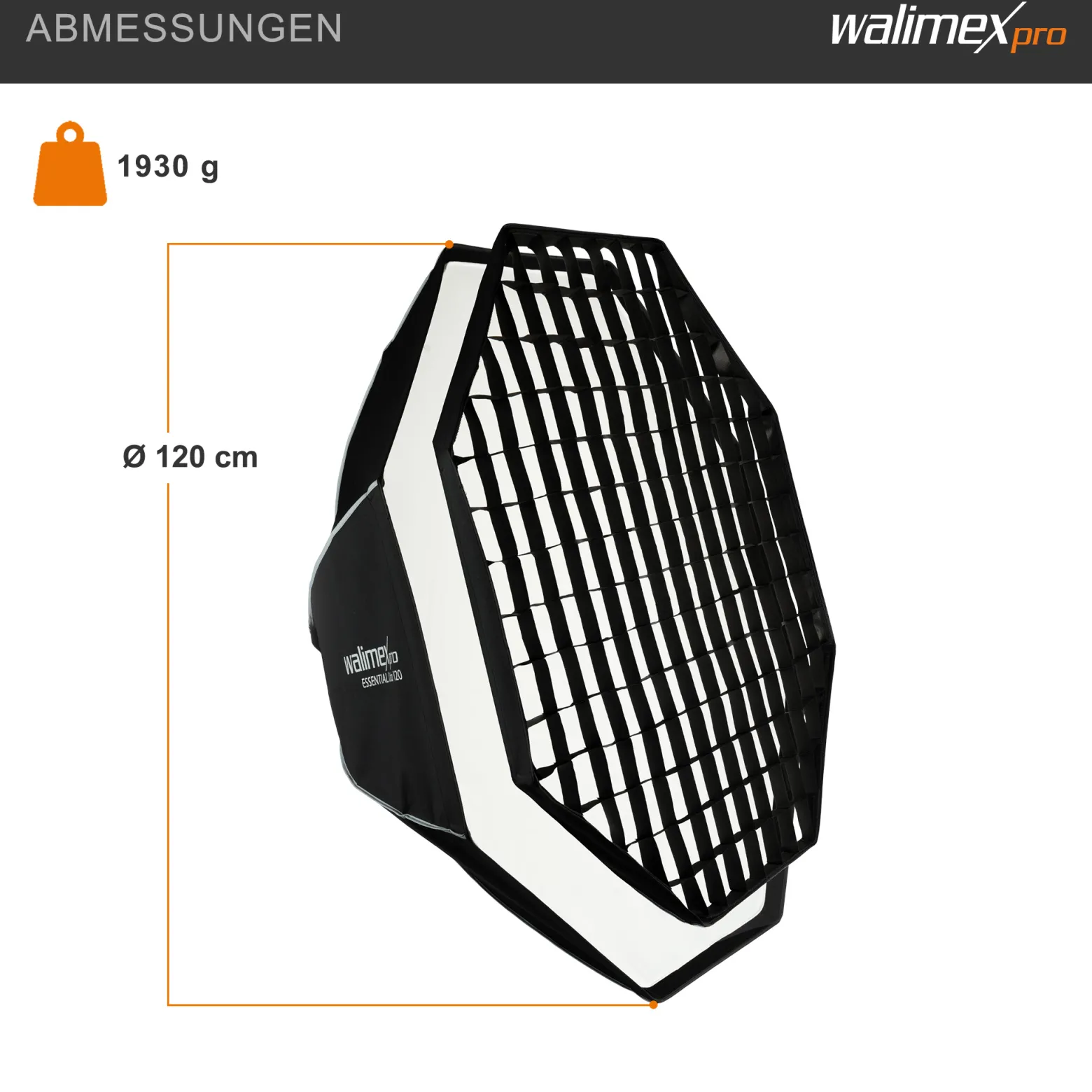 Walimex pro Essential Softbox Octagon 120cm, um 360° drehbar, einfacher Aufbau, inkl. Grid, Bowens Adapter und Transporttasche, ideal für Porträts und Beauty-Aufnahmen
