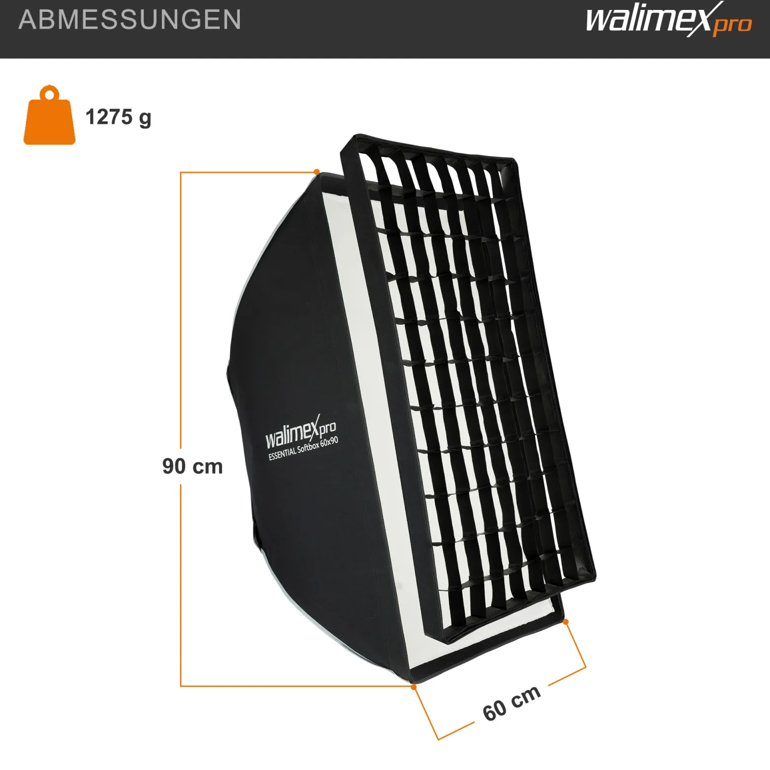 Walimex pro Essential Striplight Softbox 60 x 90 cm, Lichtformer um 360° drehbar, einfacher Aufbau, inkl. Grid, Bowens Adapter und Transporttasche, ideal für Produkt- und Peoplefotografie