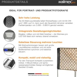 Walimex pro Flex LED 500 Bi Color Leuchtmatte Set inkl. Softbox, 50 W Flächenleuchte, flexible Studioleuchte dimmbar, Soft Box 50 x 36 x 10 cm für weiches Licht