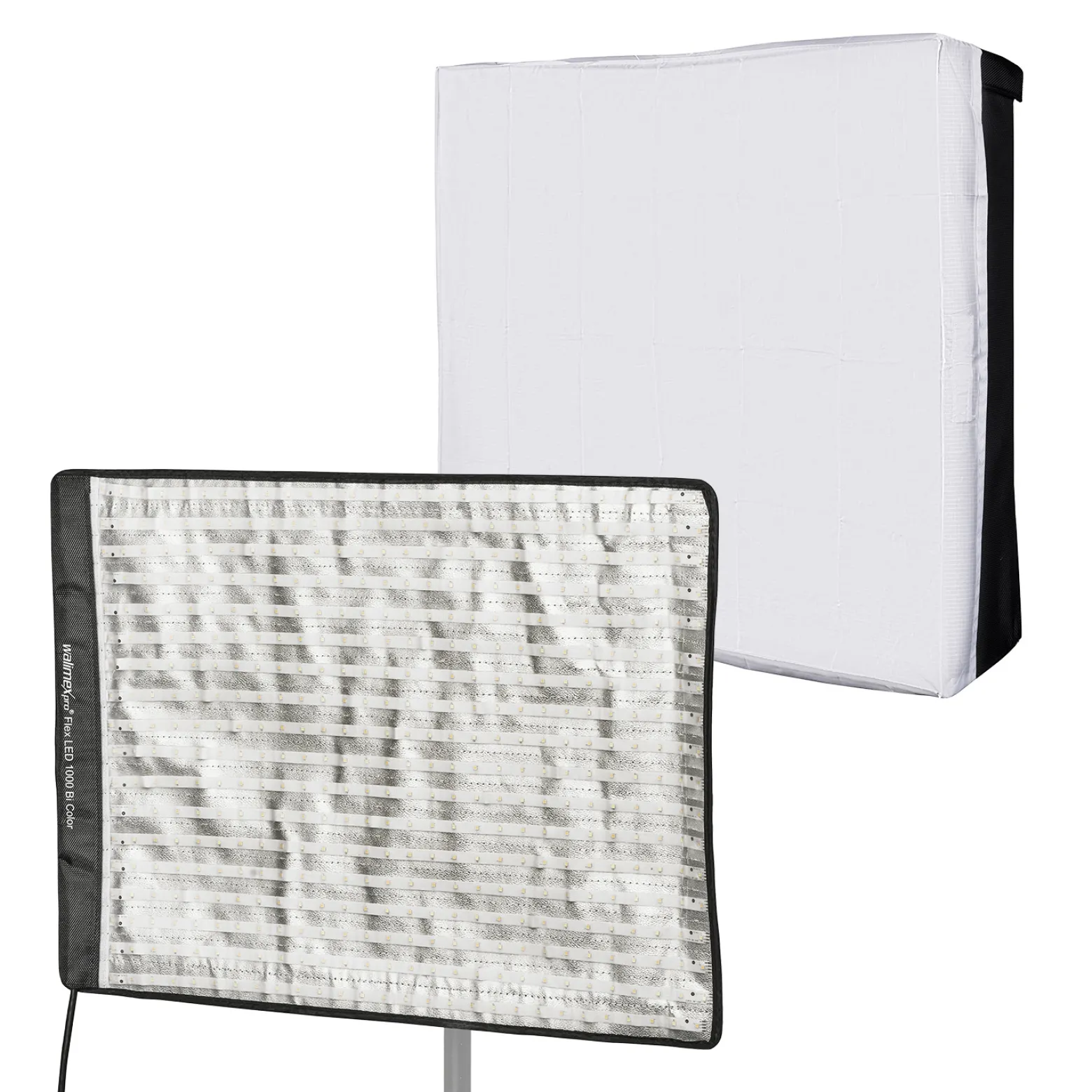 Walimex pro Flex LED 1000 Bi Color Leuchtmatte Set inkl. Softbox mit Frontdiffusor, 100 W Flächenleuchte, flexible Studioleuchte dimmbar, spritzwassergeschützte Videoleuchte