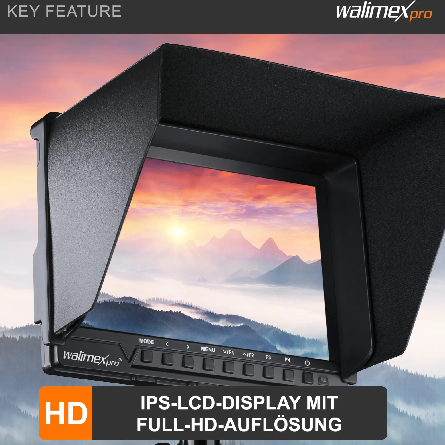 Walimex pro Full HD Monitor Director III, 7 Zoll / 17 x 176 x 130 mm mit HDMI und AV Eingang, IPS-Panel, Peaking Zebra Histogramm
