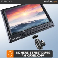 Walimex pro Full HD Monitor Director III, 7 Zoll / 17 x 176 x 130 mm mit HDMI und AV Eingang, IPS-Panel, Peaking Zebra Histogramm