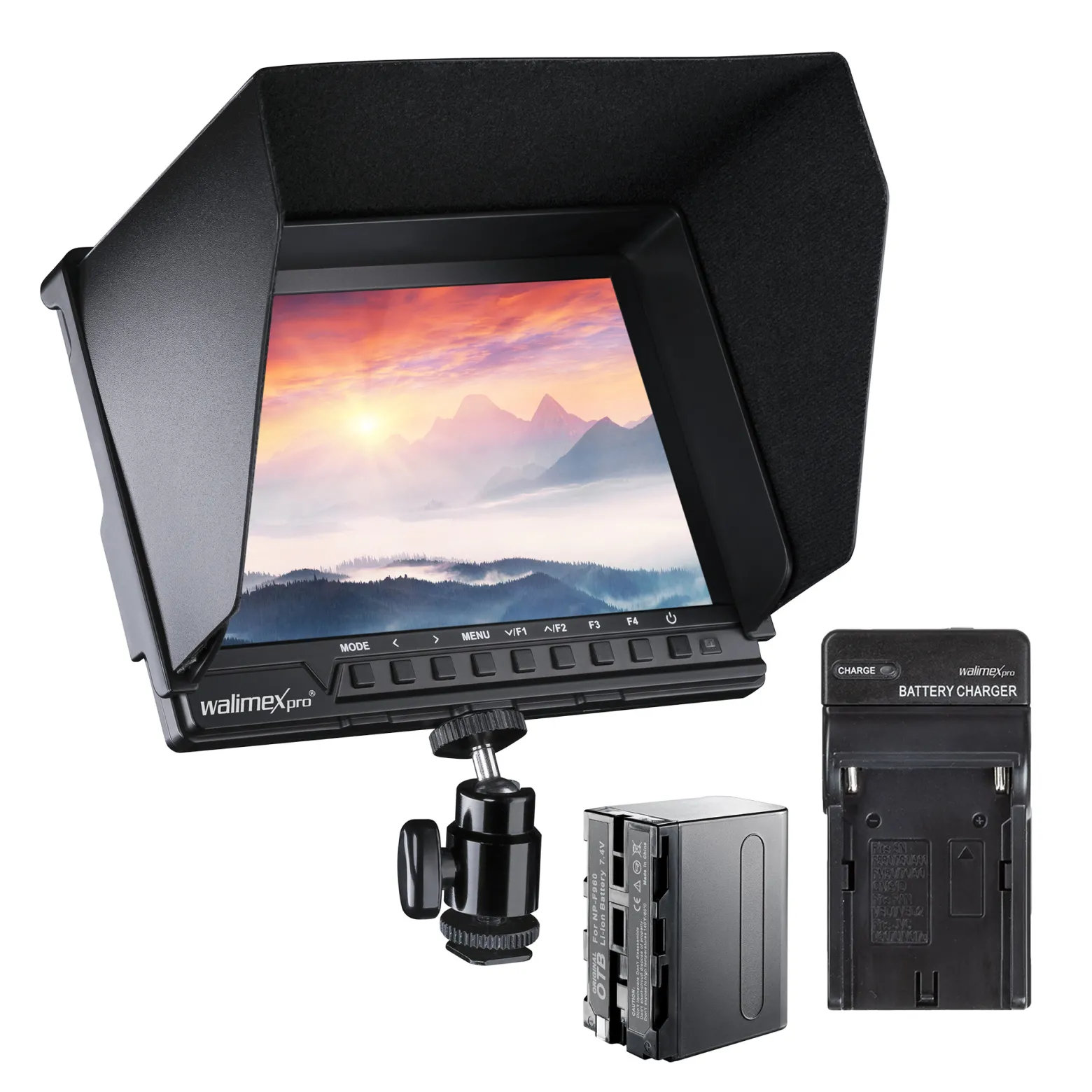 Walimex pro Full HD Monitor Director III - 7 Zoll / 17 x 176 x 130 mm - inkl. 1x Akku / 1/4" Gewinde - mit HDMI und AV Eingang, IPS-Panel, Peaking Zebra Histogramm