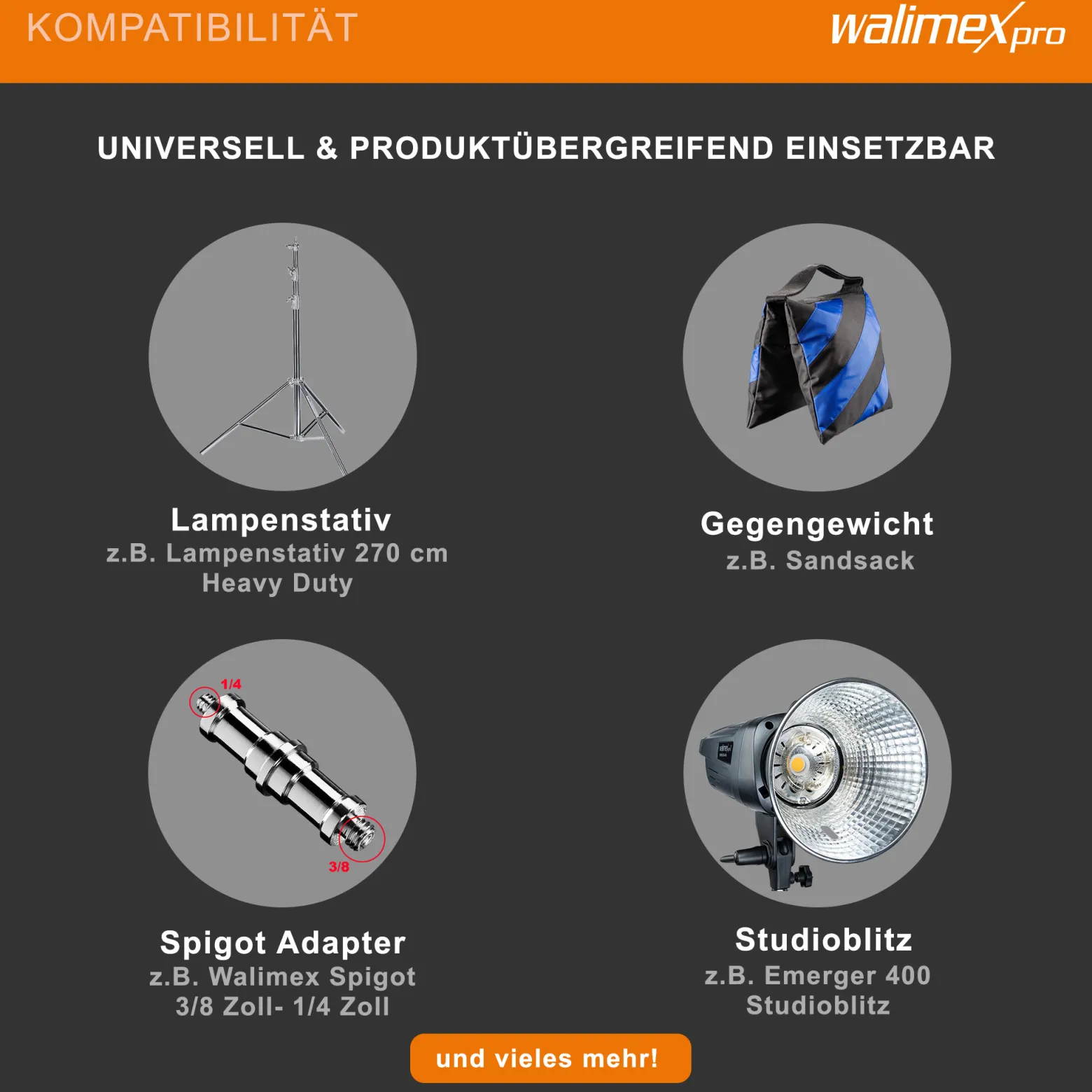 Walimex pro Galgen mit 2 Schraubklemmen 1000 x 140 x 70 mm Traglast max. 10 kg mit 5/8" Spigotaufnahme für Auf-/Kopflicht