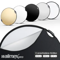 Walimex pro 5-in-1 Faltreflektor Set wavy comfort mit PopUp Funktion Ø 80 cm Wavy-Goldfarben Silberfarben Weiß Schwarz Transparent inkl. Transporttasche