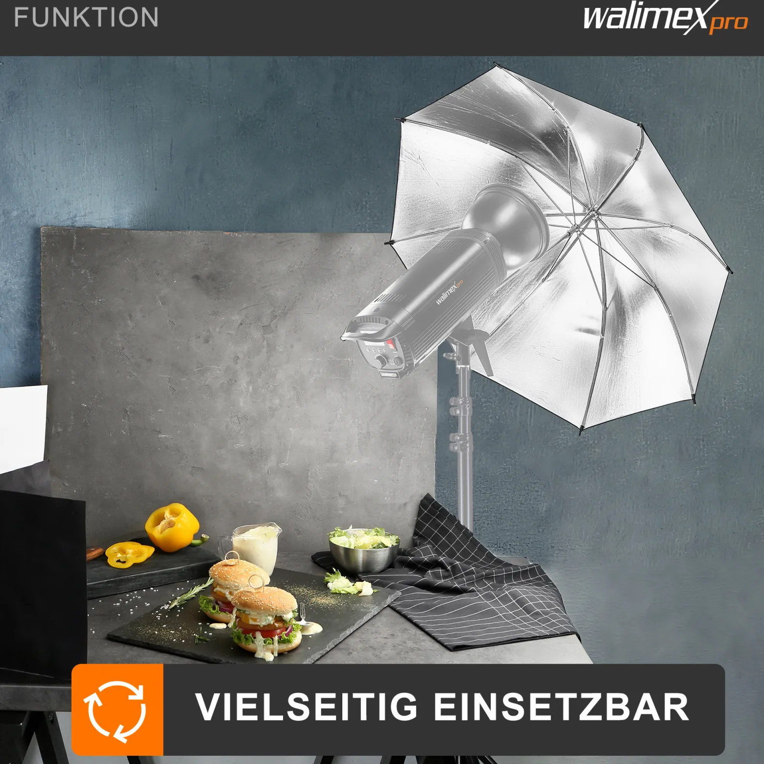 Walimex pro 2in1 Reflex- und Durchlichtschirm weiß Ø 150 cm für weiches Licht, Studioschirm mit abnehmbarer äußerer Reflexschicht (silberfarben, schwarz) und innerer Durchlichtschicht (weiß)