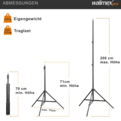 Walimex pro Lampenstativ Set mit Tasche, 3 verschiedene Lichtstative plus Transporttasche bis max. 256 cm Höhe, Blitzstativ belastbar max. 6 kg für Studio und Outdoor