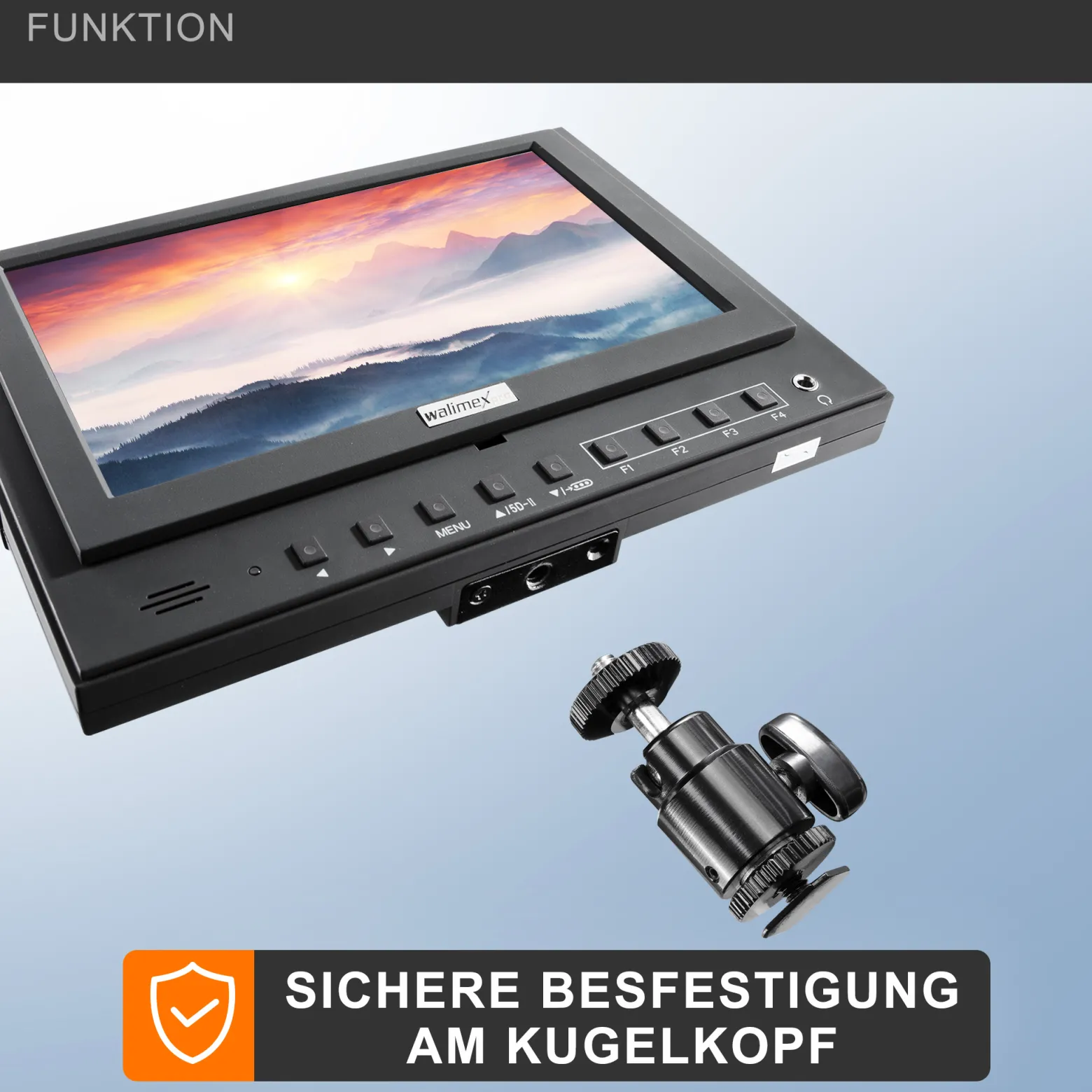 Walimex pro LCD Monitor Director 7 Zoll 17,8 cm Kamera Monitor mit Full HD Unterstützung, Peaking, False Colour, Histogramm, frei belegbare Funktionstasten