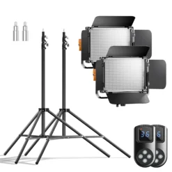 Walimex pro LED Niova 600 Daylight und Stativ 2er Set mit 36 W Flächenleuchten und höhenverstellbaren Lichtstativen