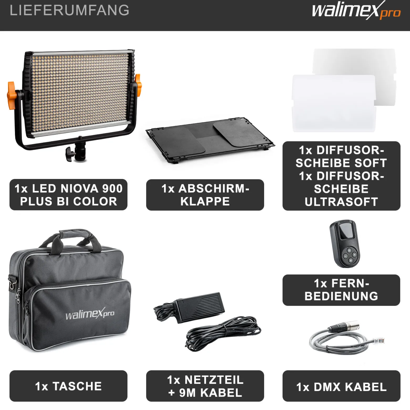 Walimex pro LED Niova 900 Plus Bi Color Videoleuchte, dimmbare Flächenleuchte, Studioleuchte mit Fernbedienung, 54 W Studiolicht, leistungsstarkes Streaming-Licht