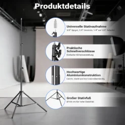Walimex pro LED Niova Plus DL 100 W + Stativ 2er Set, dimmbare LED Videoleuchten plus Blitzstative mit Federdämpfung bis 256 cm Höhe