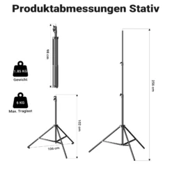 Walimex pro LED Niova Plus DL 200 W + Stativ Set, dimmbare LED Videoleuchte plus Blitzstativ mit Federdämpfung bis 256 cm Höhe