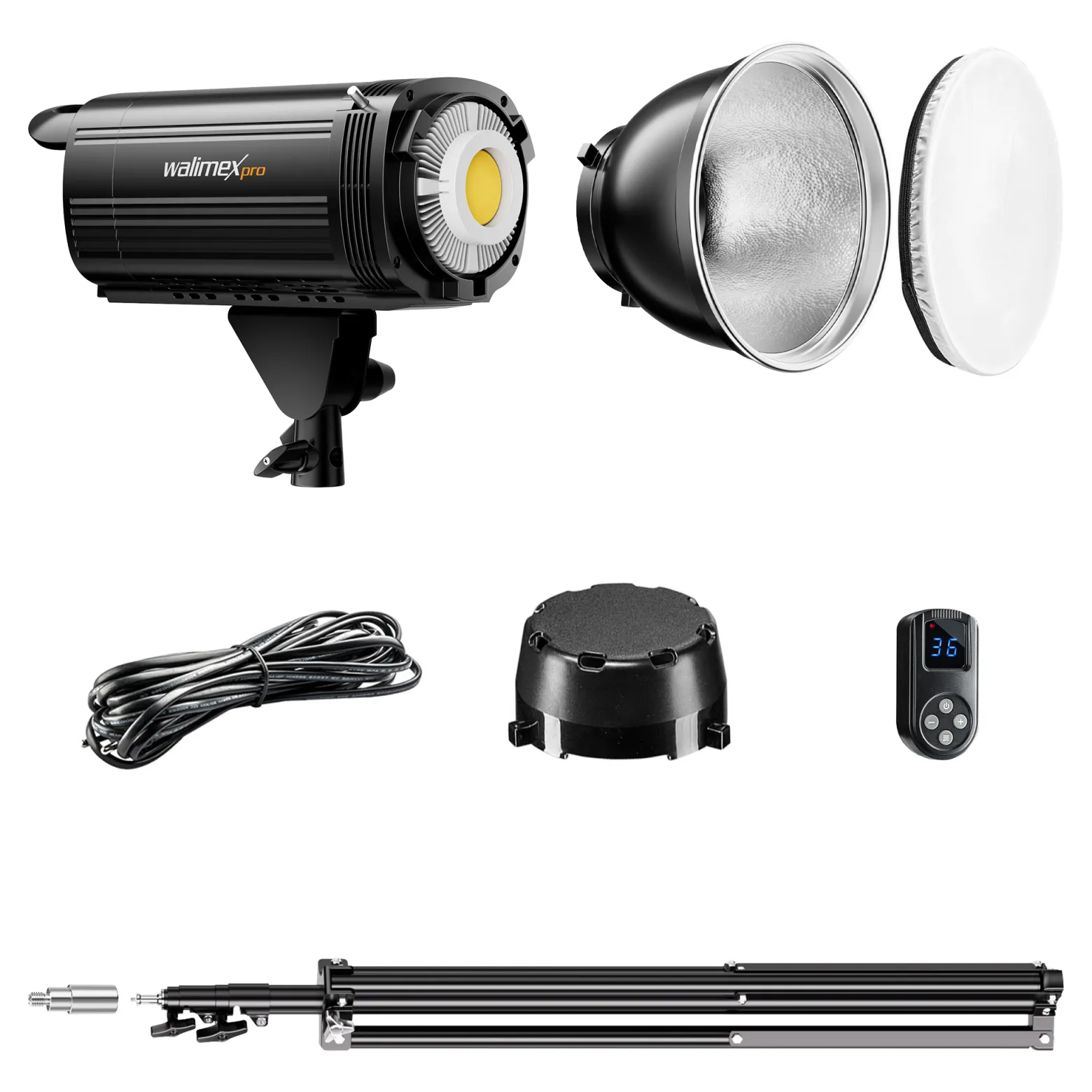 Walimex pro LED Niova Plus DL 200 W + Stativ Set, dimmbare LED Videoleuchte plus Blitzstativ mit Federdämpfung bis 256 cm Höhe