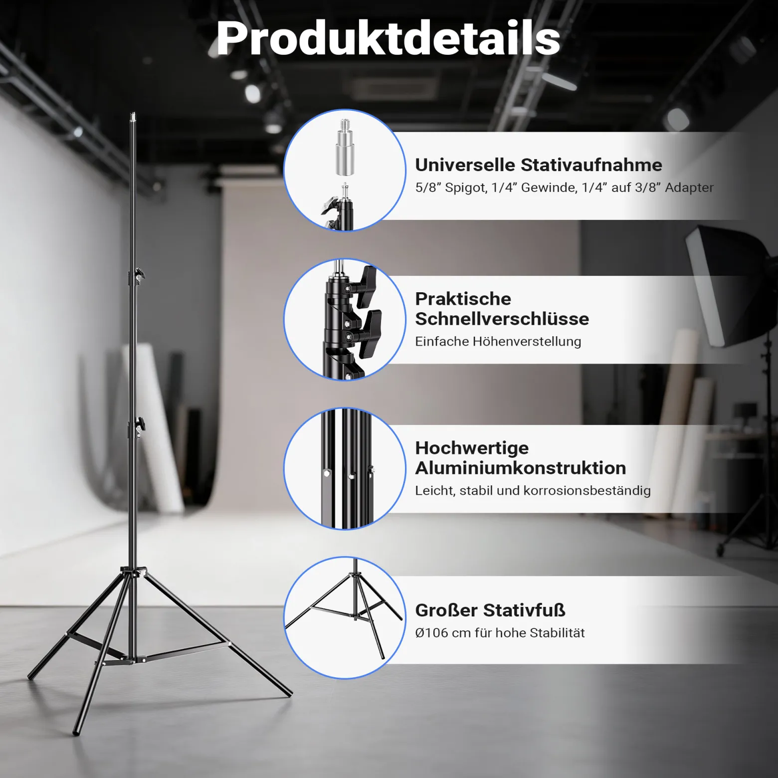 Walimex pro LED Niova Plus DL 200 W + Stativ Set, dimmbare LED Videoleuchte plus Blitzstativ mit Federdämpfung bis 256 cm Höhe