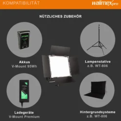 Walimex pro LED Rainbow 50W RGBWW Set bestehend aus Leuchte, Abschirmklappen, Netzteil, Transport- und Aufbewahrungstasche, Lampenstativ inkl. Spigot und Adapter